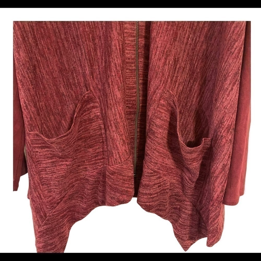 LOGO By Lori Goldstein Knit Cardigan Faux Suede - Picture 7 of 8